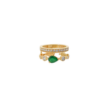 1.85ct Diamond Emerald 18K Gold Double Row Ring
