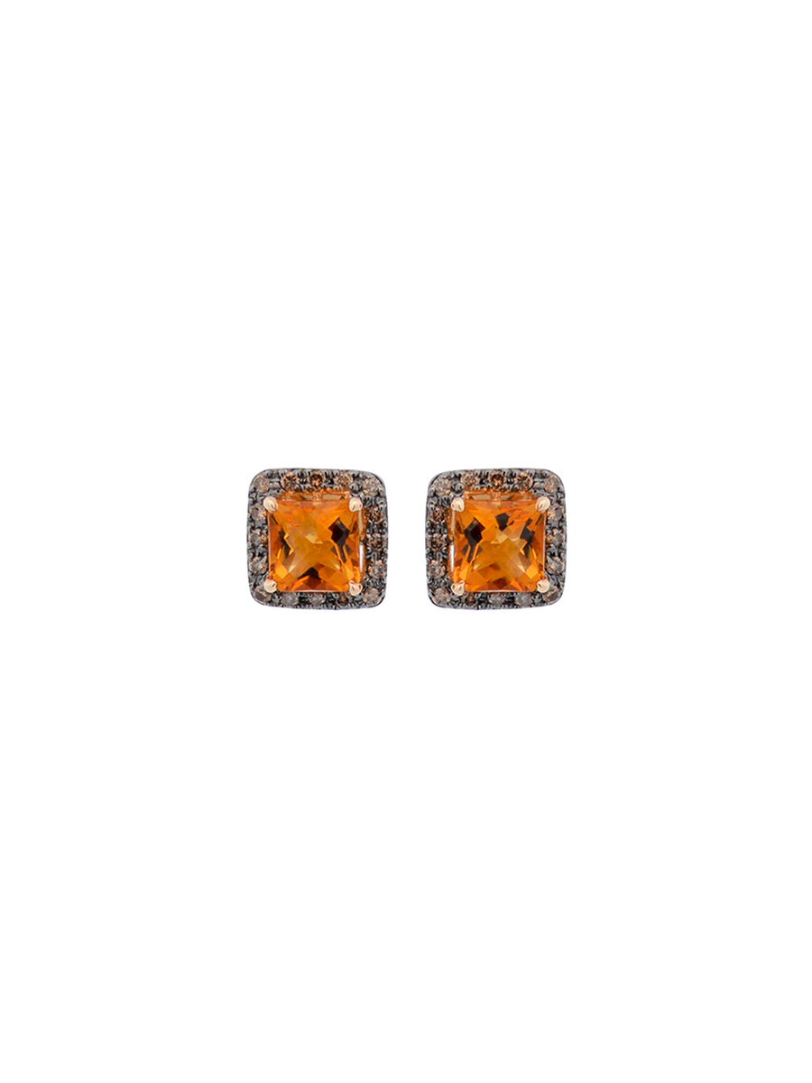 3.07cts Diamond Citrine 14K Gold Halo Stud Earrings