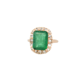 5.27ct Diamond Emerald 14K Gold Halo Cocktail Ring