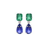 15.18ct Emerald Diamond Tanzanite 18K Gold Dangle Drop Earrings