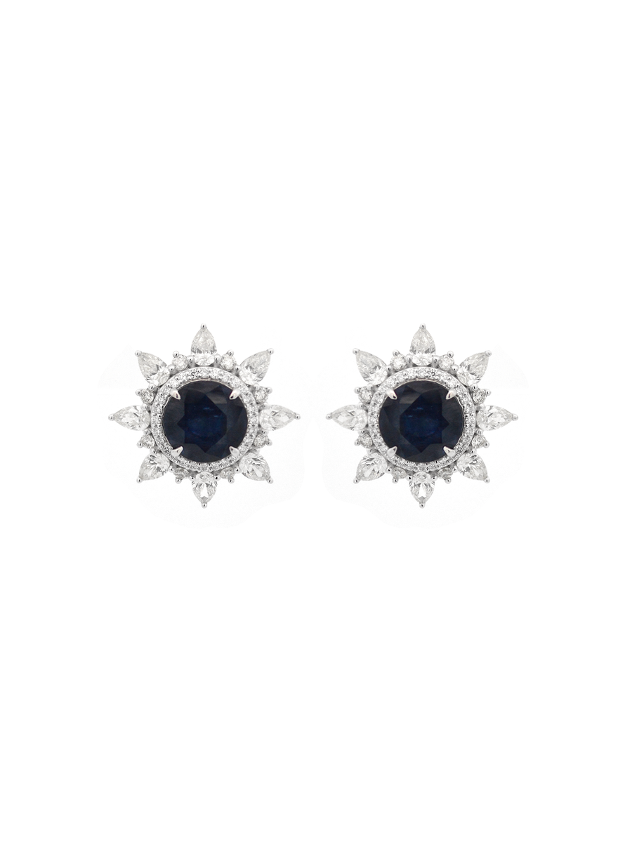 13.51cts Diamond Sapphire 18K Gold Starburst Stud Earrings