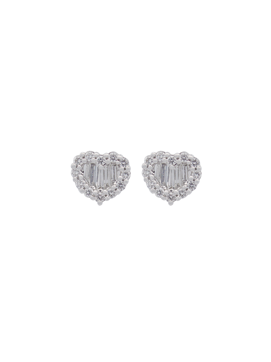 1.27cts Diamond 18K Gold Heart Baguette illusion Earrings