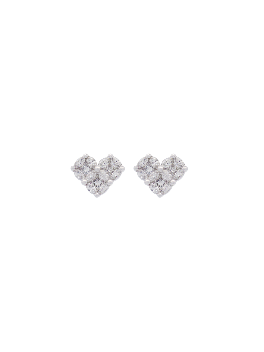 0.97cts Diamond 18K Gold Cluster Heart Earrings