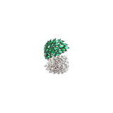 6.70ct Diamond Emerald 18K Gold Cluster Leaf Bypass Ring