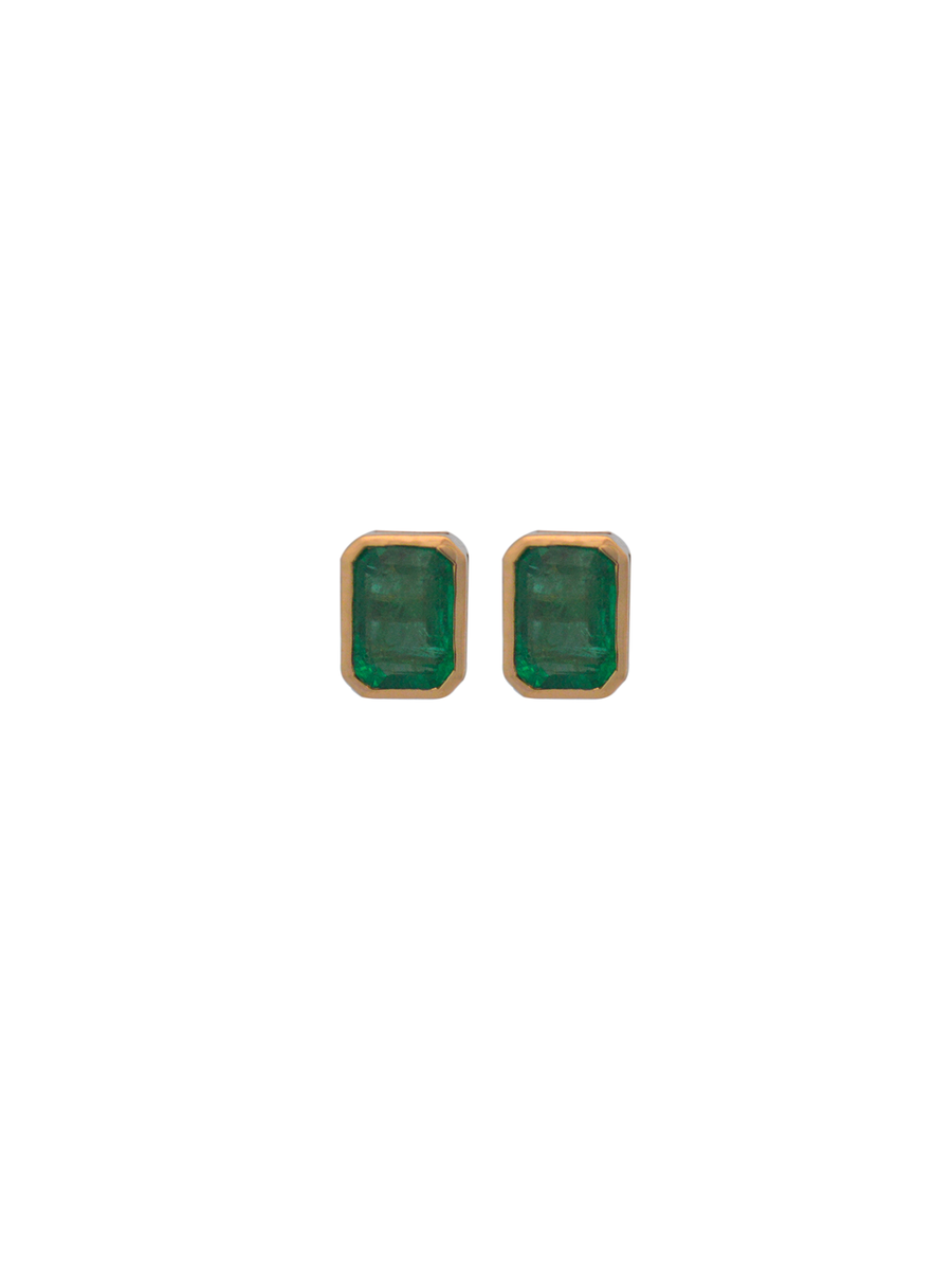 2.10ct Emerald 18K Gold Bezel Stud Earrings