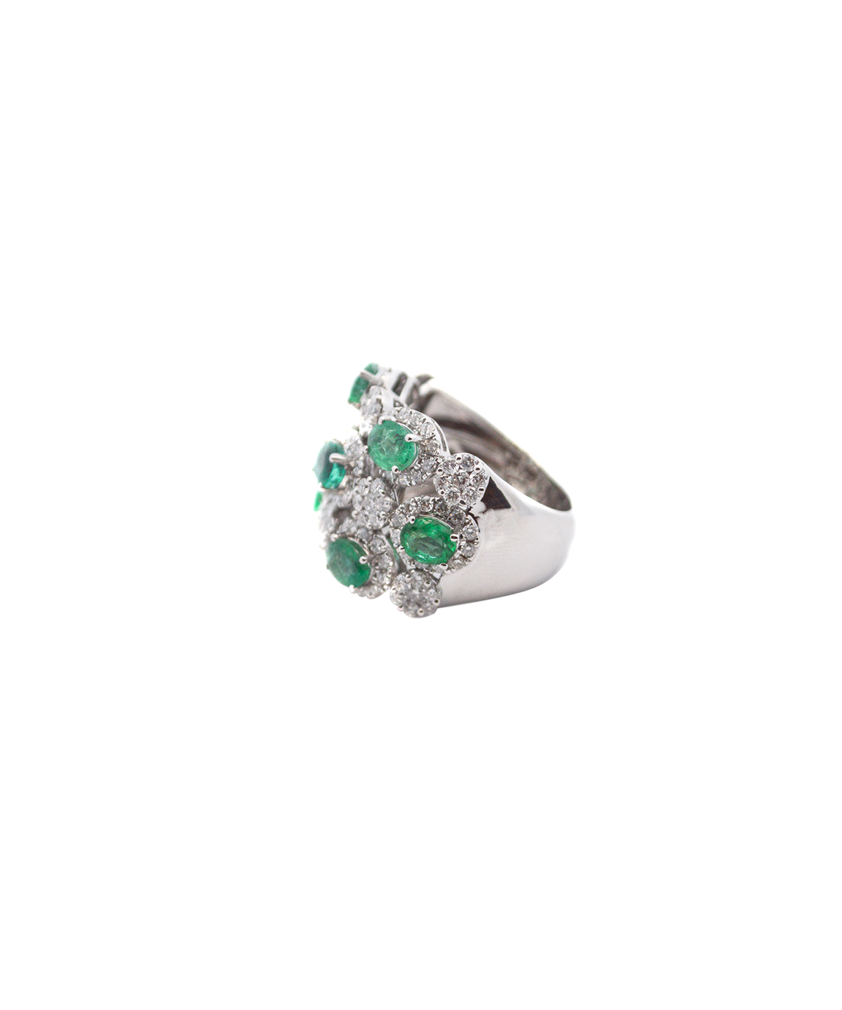 4.05ct Diamond Emerald 18K Gold Cluster Band Ring