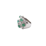 4.05ct Diamond Emerald 18K Gold Cluster Band Ring