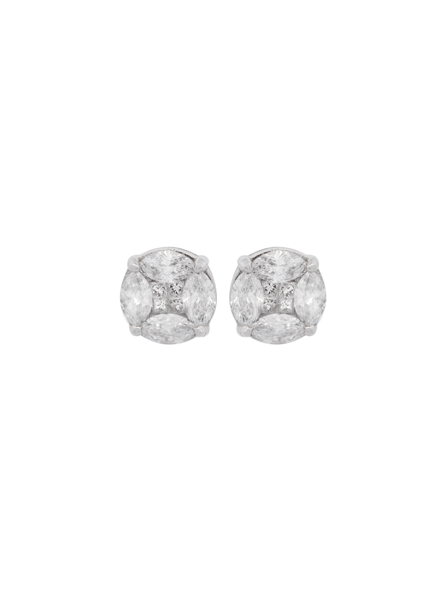 1.76cts Diamond 18K Gold Ilusion Set Stud Earrings