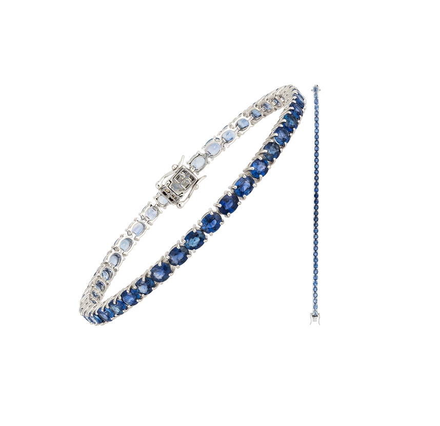 12.28ct Blue Sapphire 18K Gold Oval Tennis Bracelet