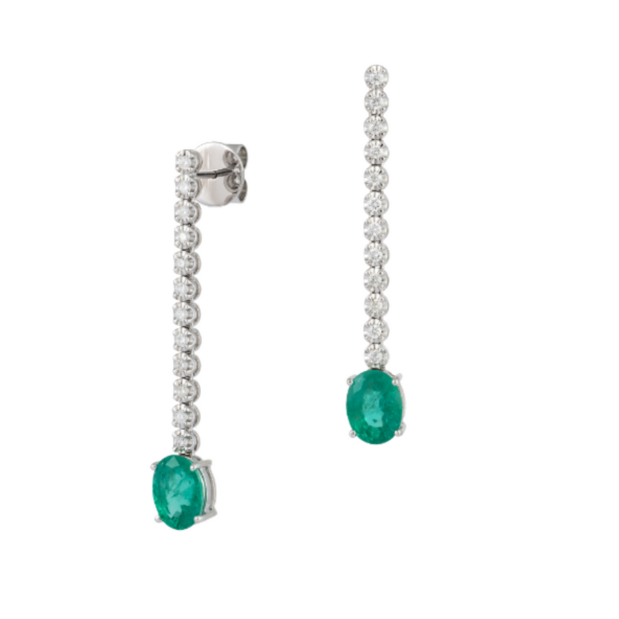 2.43cts Diamond Emerald 18K Gold Drop Earrings