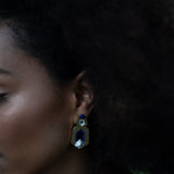 9.88ct Diamond Lapis Lazuli 18K Gold Hammered Drop Earrings