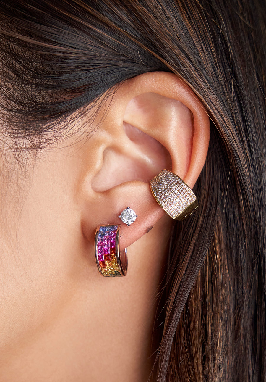 2.80cts Multi Color Sapphire 14K Gold Rainbow Hoop Earrings