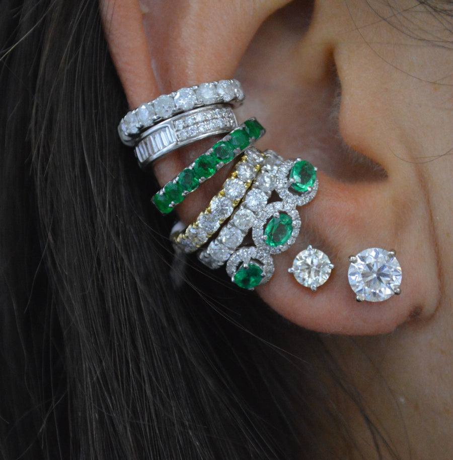 0.75cts Diamond Emerald 18K Gold Three Stone Ear Cuff