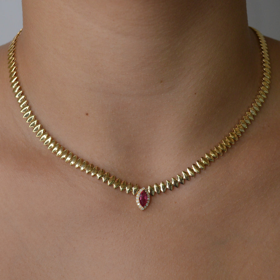 0.70ct Diamond Ruby 14K Gold Solitaire Necklace