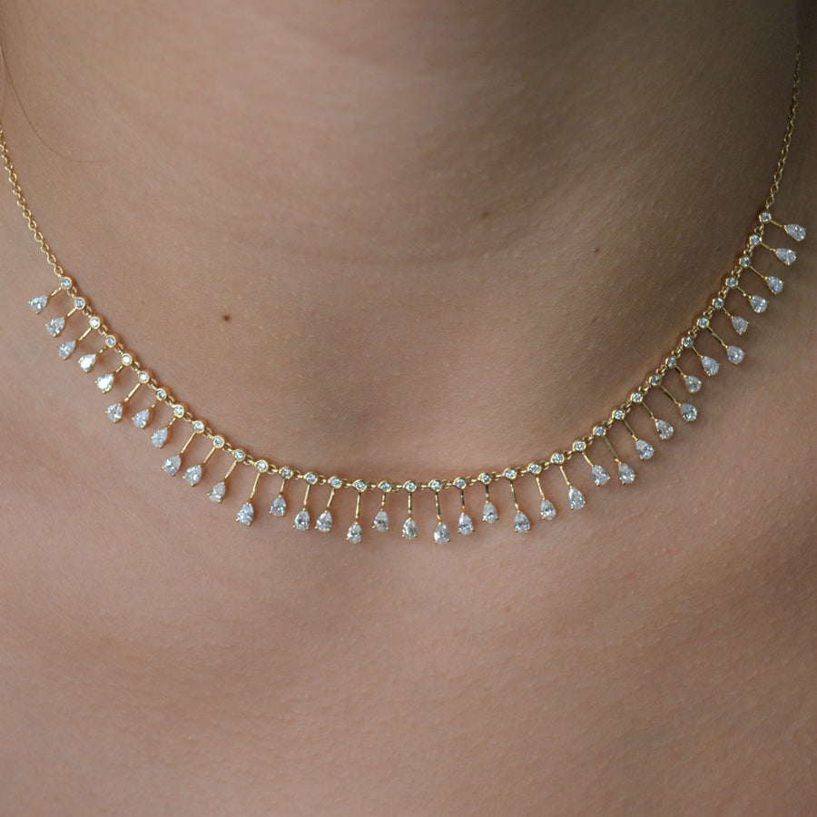 2.10cts Diamond 14K Gold Floating Half Tennis Necklace