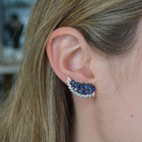 3.54ct Diamond Sapphire 18K Gold Wing Climber Earrings
