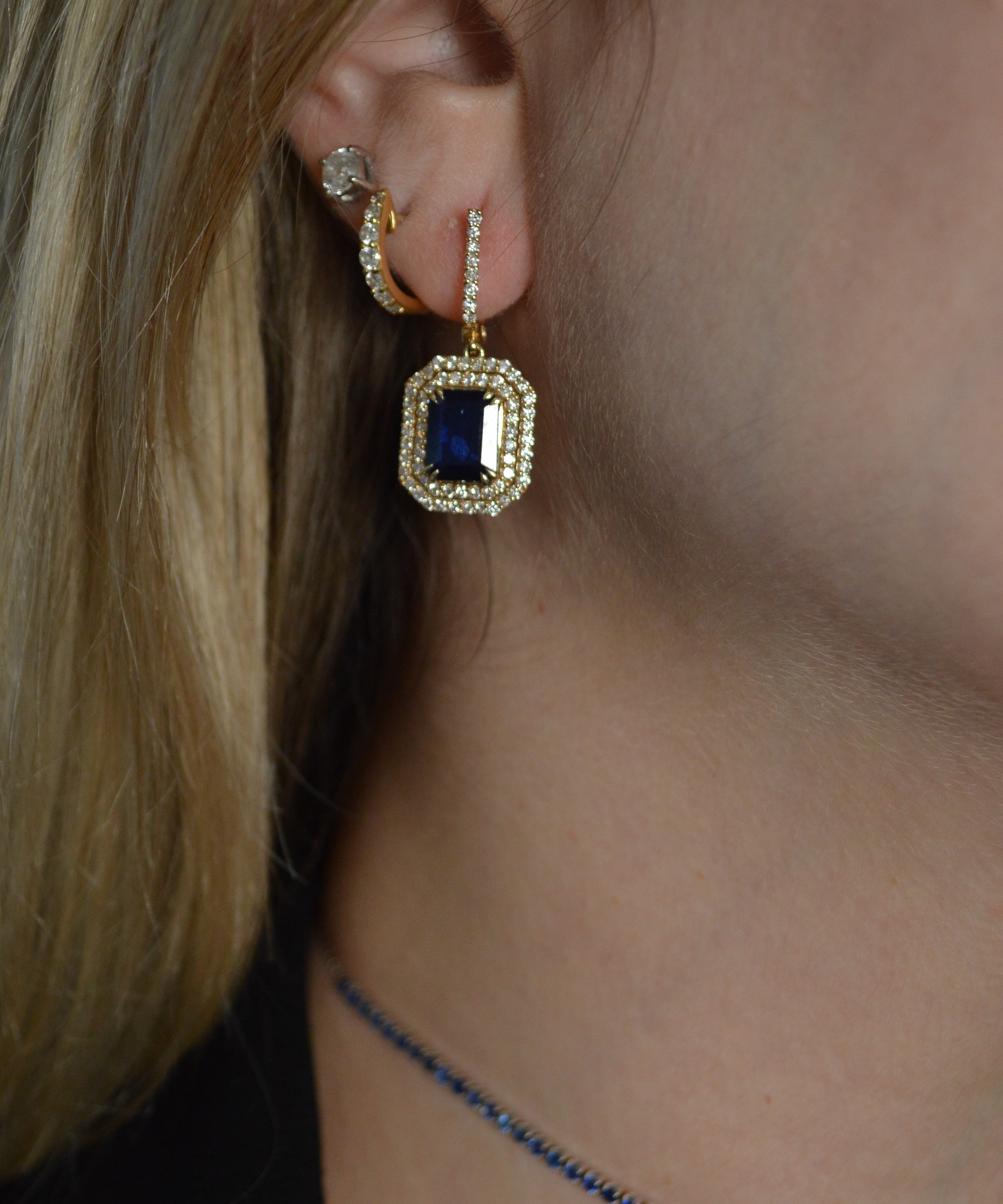 5.22ct Diamond Sapphire 14K Gold Dangle Drop Earrings
