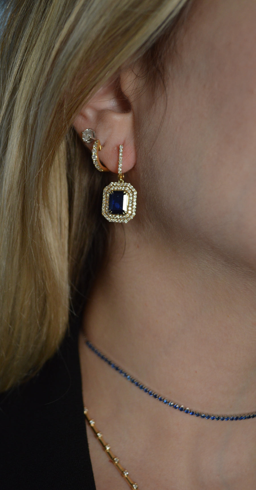 5.22cts Diamond Sapphire 14K Gold Dangle Drop Earrings