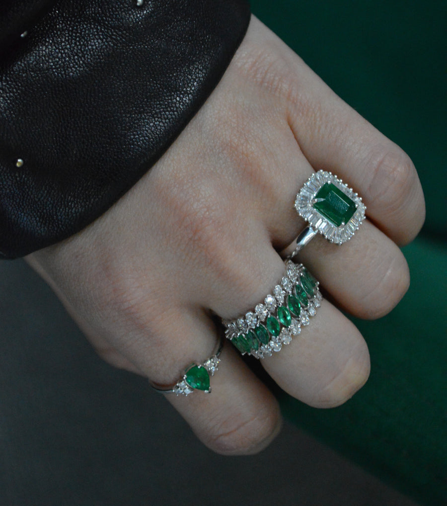 3.33ct Emerald Diamond 18K Gold Halo Ring