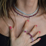 25.68ct Diamond Ruby 18K Gold Dangle Drop Tennis Necklace