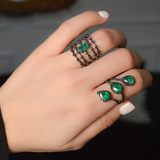 3.25ct Diamond Emerald 18K Gold Three Stone Cocktail Ring