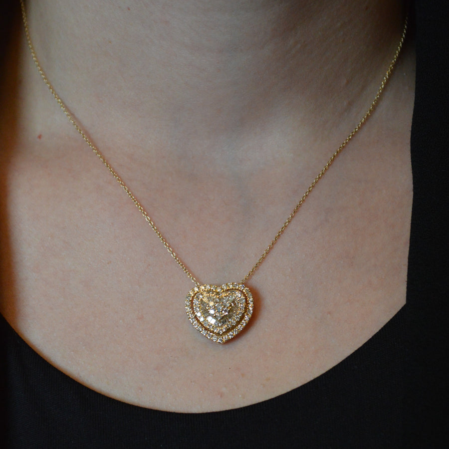 0.90ct Diamond 18K Gold Heart Pendant Chain Dangle Drop Necklace