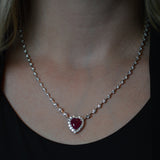 5.89ct Diamond Ruby 18K Gold Halo Heart Tennis Link Necklace
