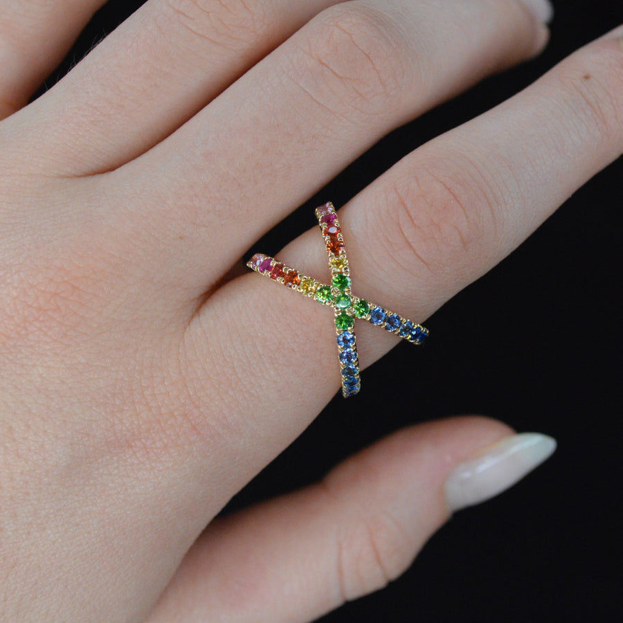 1.41cts Multi Sapphire 14K Gold Crossover Ring