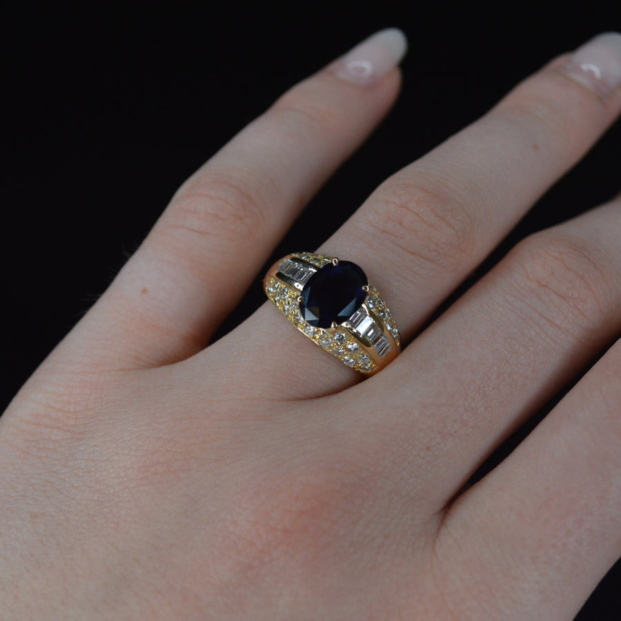 3.53ct Diamond Royal Blue Sapphire 18K Gold Cluster Ring