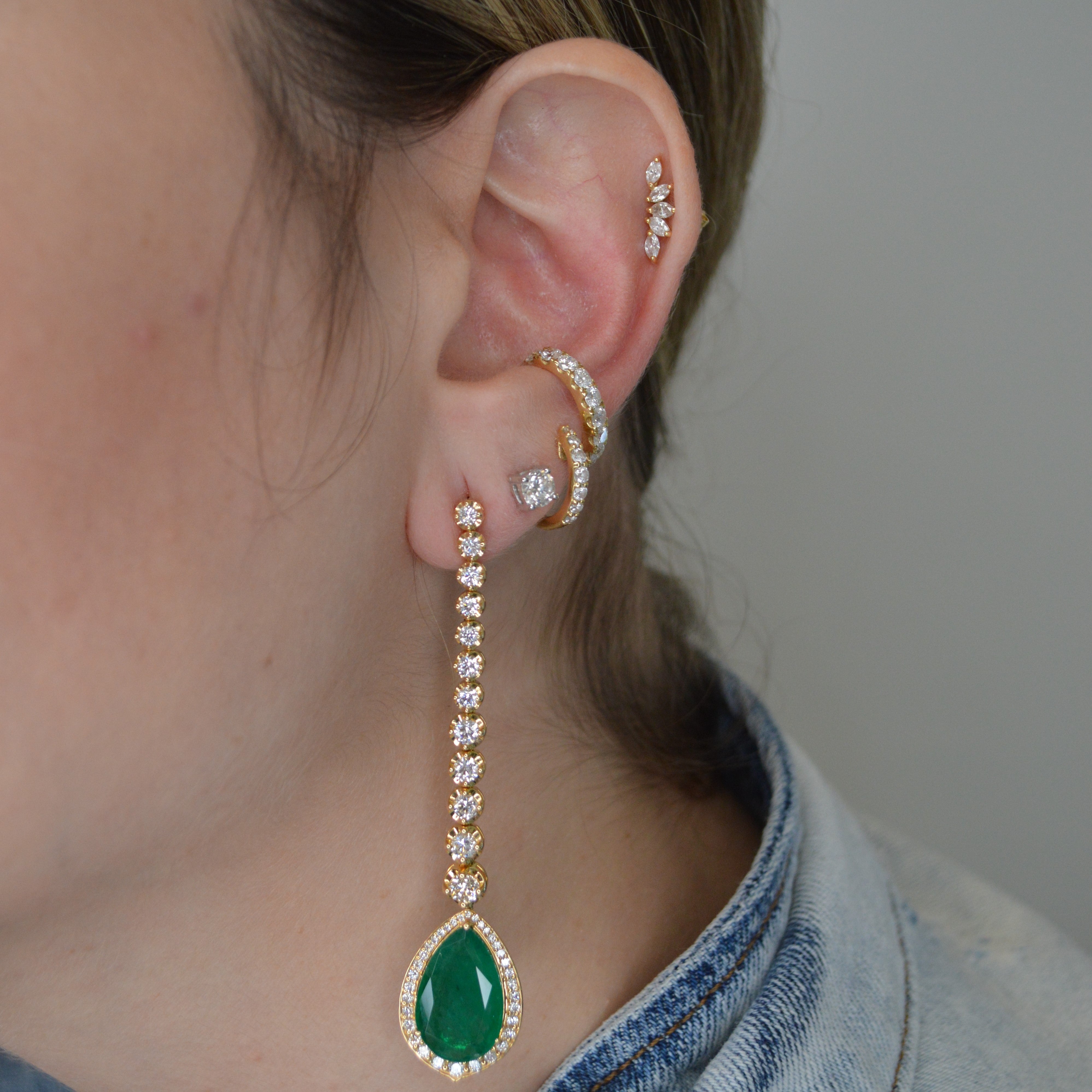 13.4ct Diamond Emerald 14K Dangle Drop Earrings