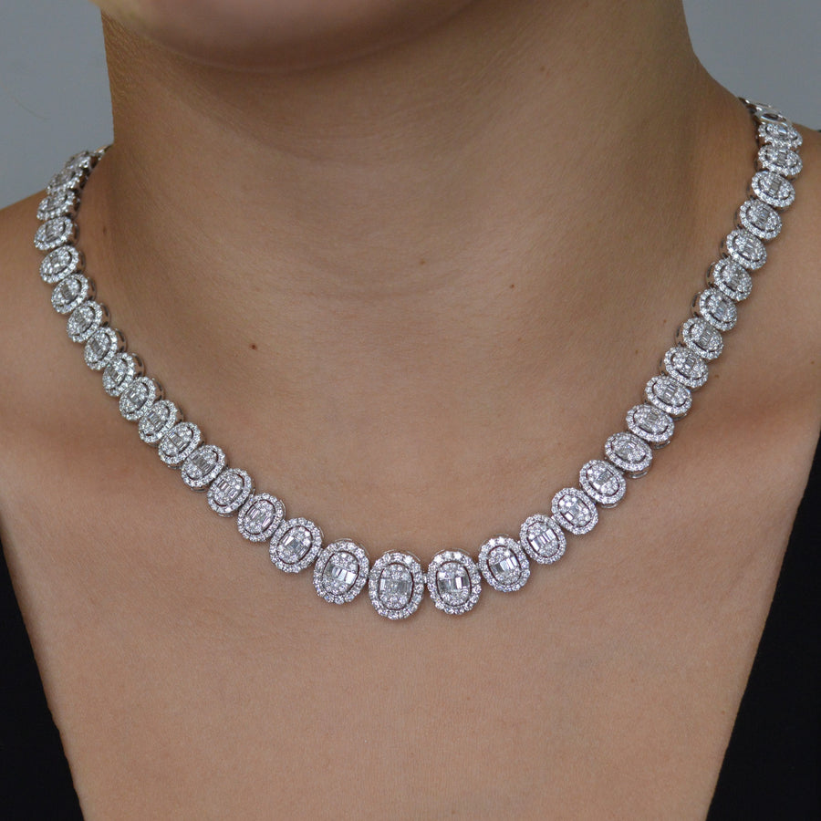 Alianna 24 Carat Round Brilliant Diamond Tennis Necklace in 14k White
