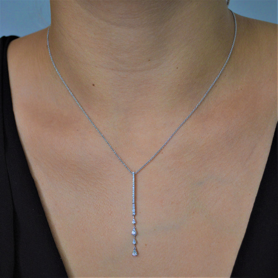 0.38cts Diamond 18K Gold Pendant Drop Chain Necklace