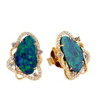 4.00ct Diamond Aqua Australian Opal Tanzanite 18K Gold Stud Earrings
