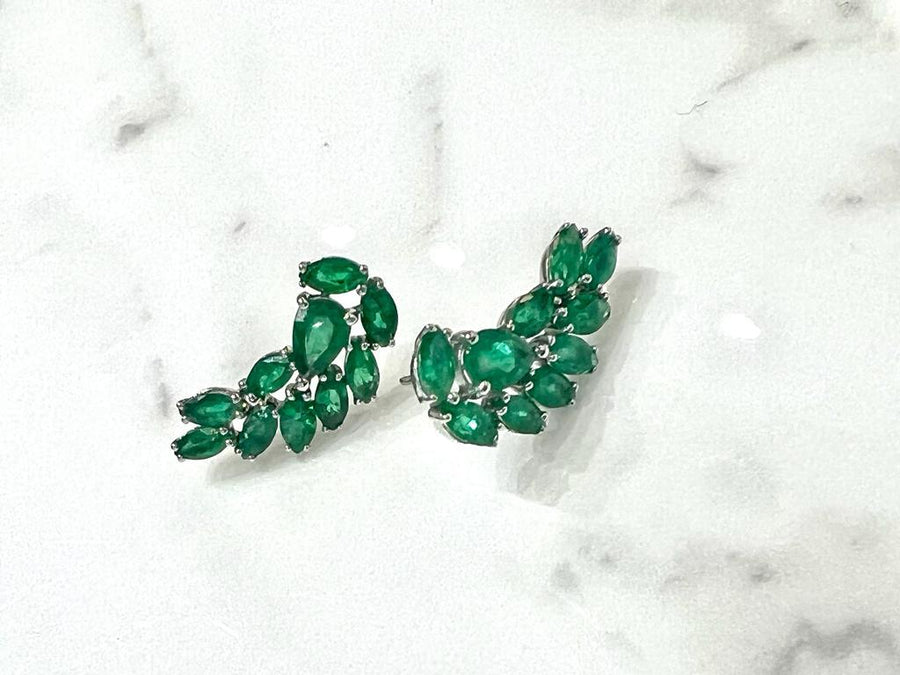 2.71ct Emerald 18K Gold Cluster Climber Earrings