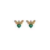 1.00ct Diamond Emerald 14K Gold Fly Stud Earrings