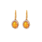 1.40ct Opal 14K Gold Sunburst Dangle Drop Earrings