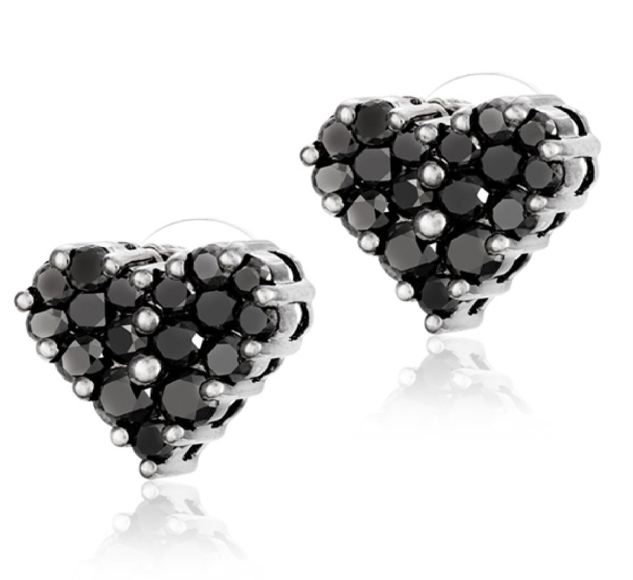 1.04ct Black Diamond 18K Gold Pave Heart Stud Earrings