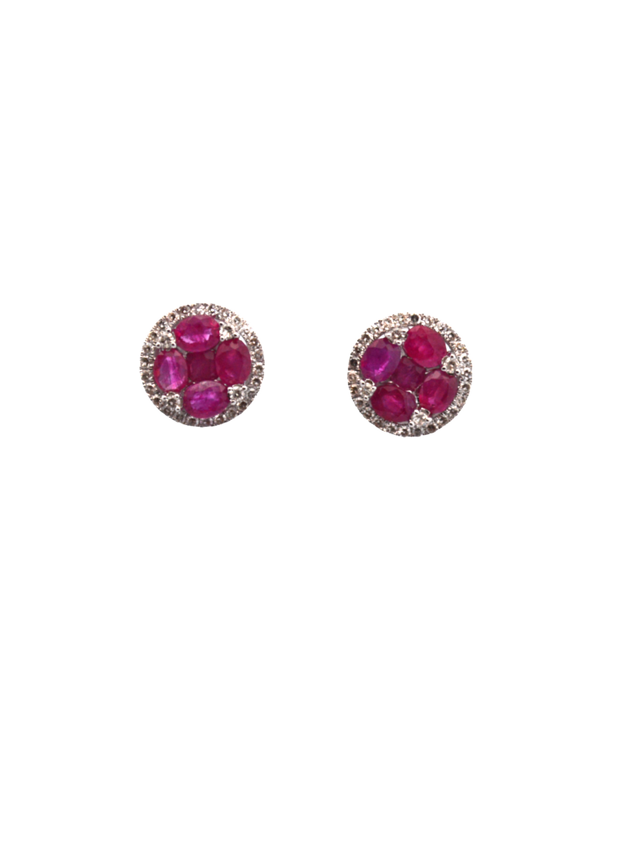 0.36cts Diamond Ruby 14K Gold Invisible Set Stud Earrings