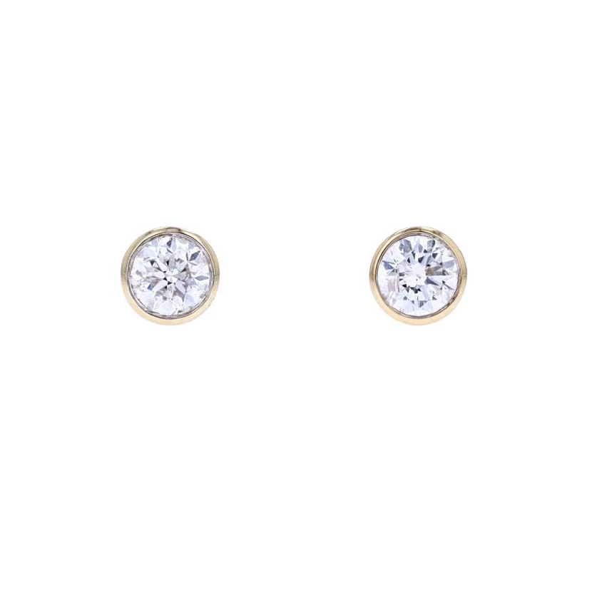 1.00ct Diamond 14K Gold Bezel Stud Earrings