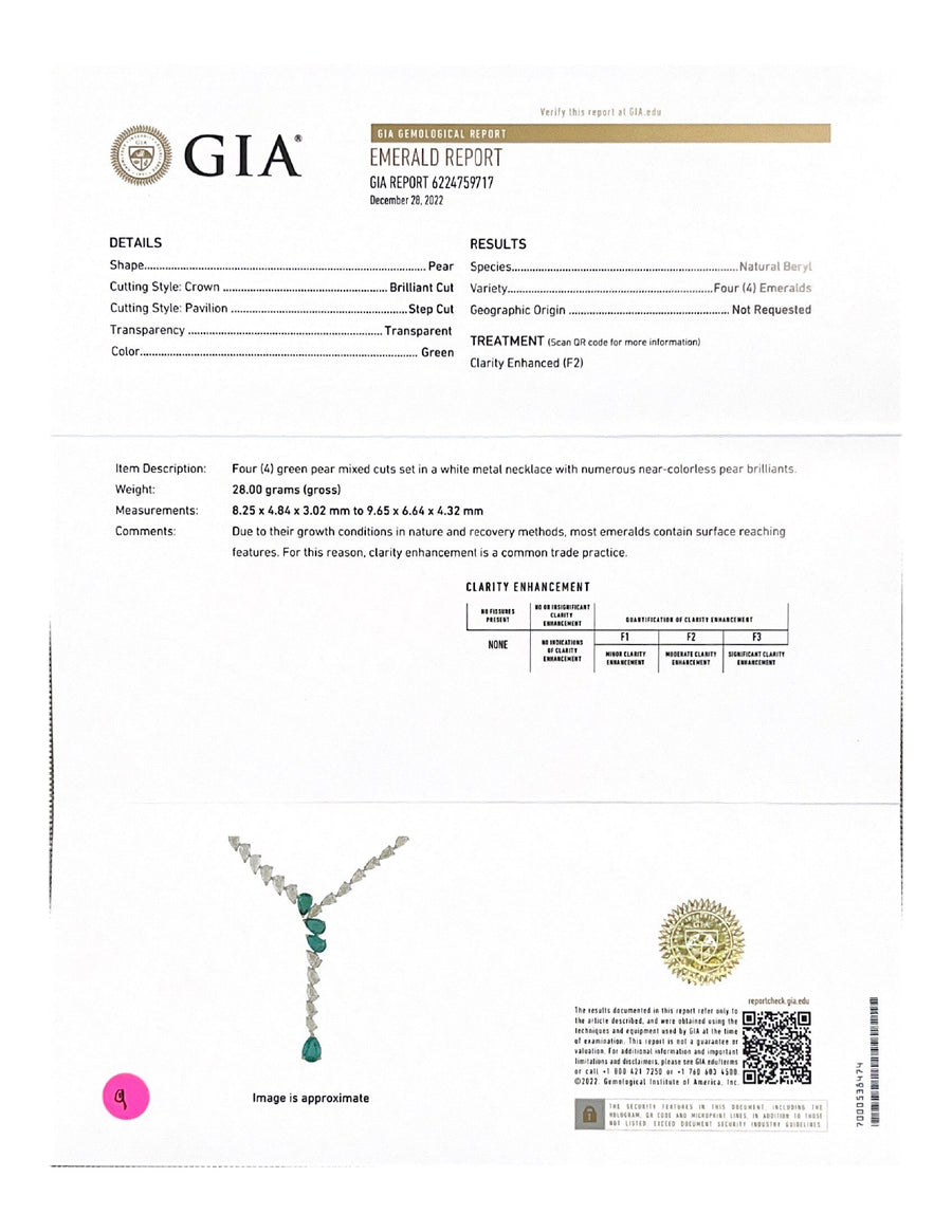 GIA 16.86cts Diamond Emerald 18K Gold Drop Tennis Necklace