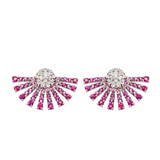 3.00ct Diamond Pink Sapphire 18K Gold Half Sunburst Earrings