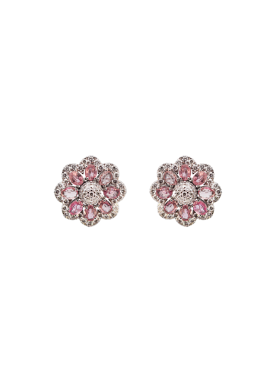 7.00cts Diamond Pink Sapphire 14K Gold Earrings