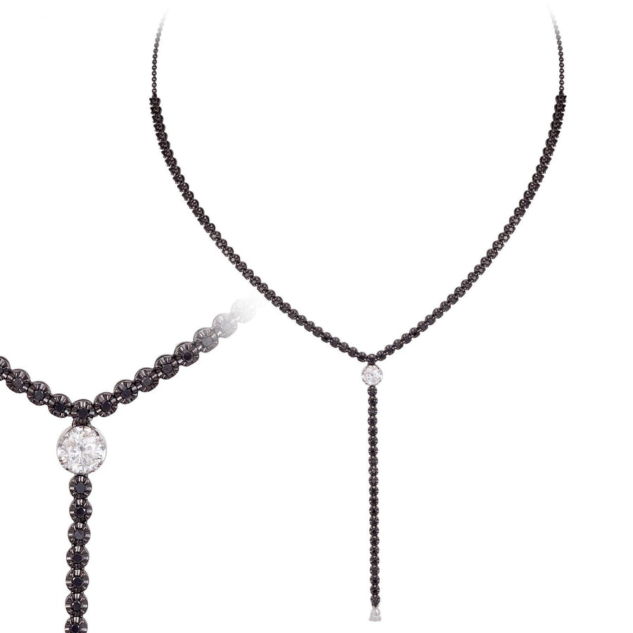 2.14ct Black & White Diamond 18K Gold Drop Tennis Necklace