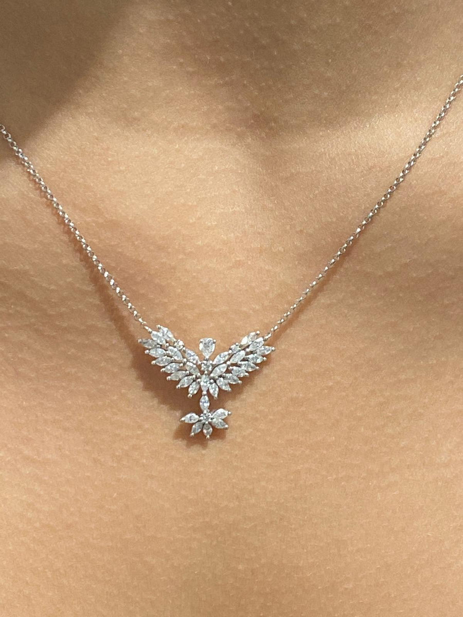 1.00ct Diamond 18K Gold Holy Spirit Cluster Pendant Chain Necklace