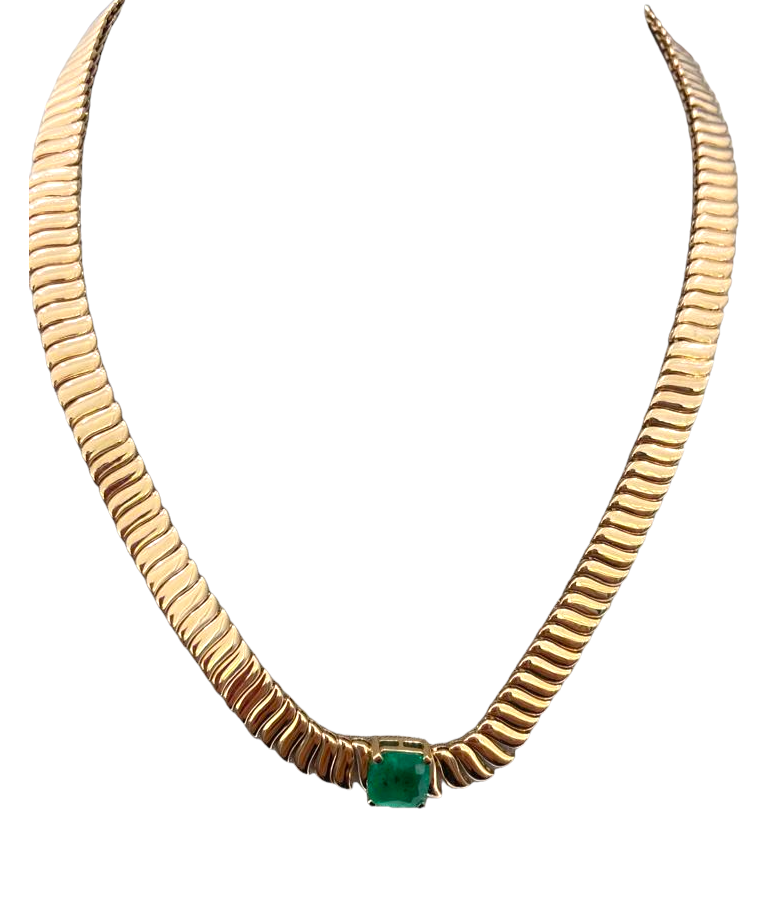 4.9ct Emerald 14K Gold Link Choker Necklace