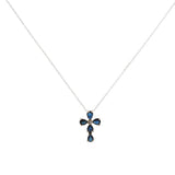 1.34ct Diamond Sapphire 14K Gold Cross Necklace