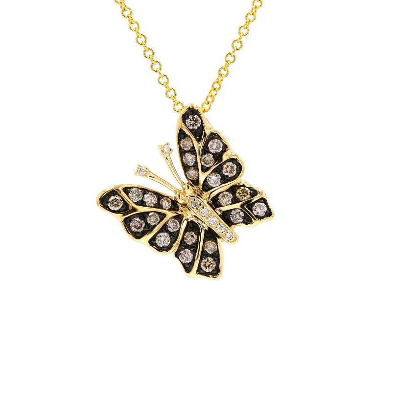 0.38ct Brown & White Diamond 14K Gold Butterfly Necklace