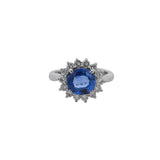 GIA 3.18ct Diamond Sri Lanka Sapphire Platinum Halo Ring
