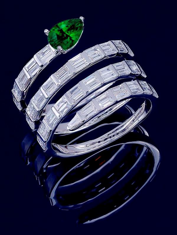1.94ct Diamond & Emerald 14K Gold Spiral Ring