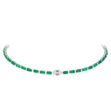 10.53ct Diamond Emerald 18K Gold Half Tennis Choker Necklace